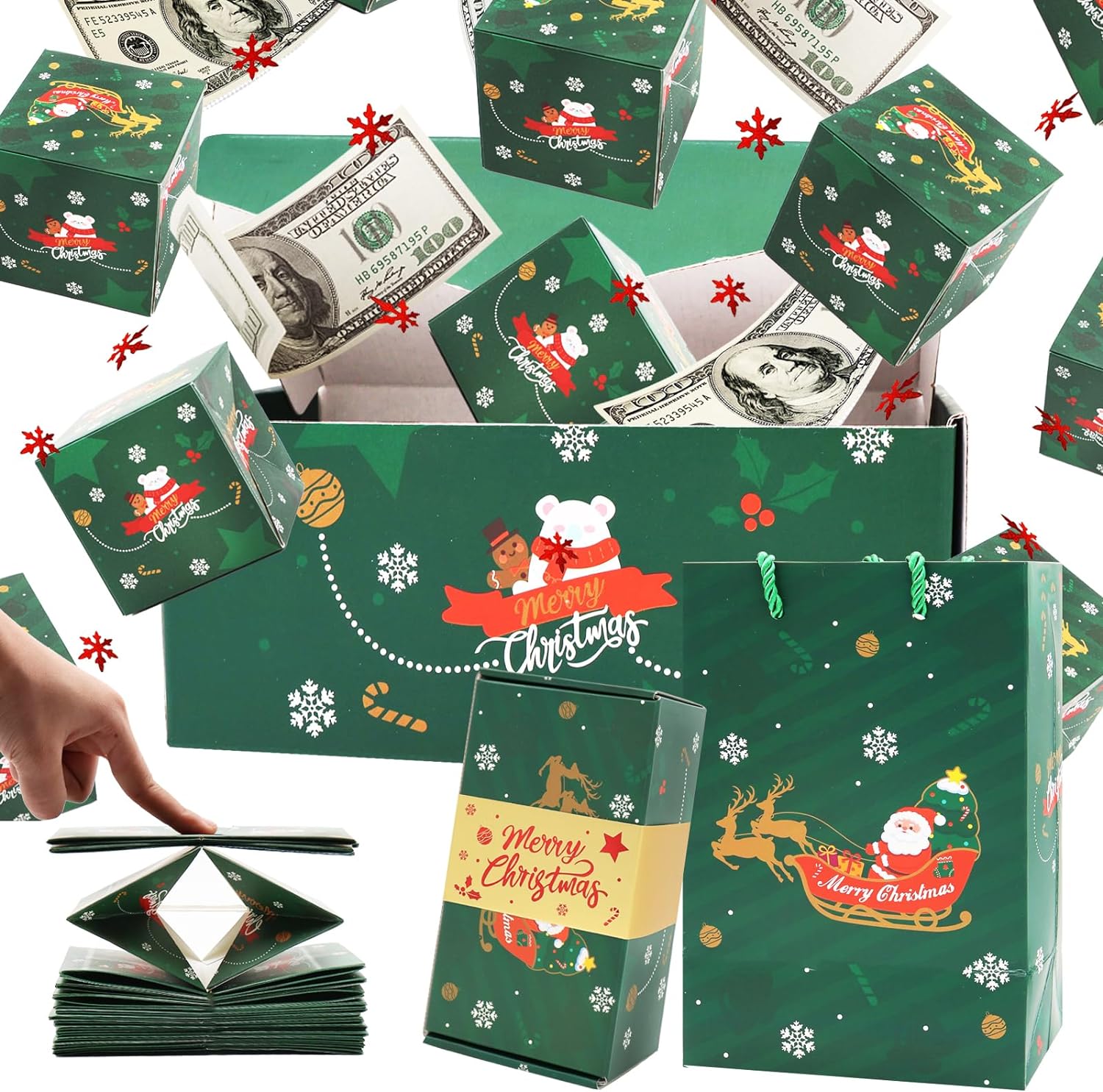 Surprise Gift Box Explosion for Money, Unique Folding Bouncing Red Envelope Gift Box with Confetti, Cash Explosion Luxury Gift Box for Birthday Anniversary Valentine Proposal (10 Bounces)